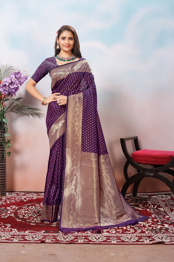 Traditional Soft Silk With Banarasi Jari Work Saree With Blouse