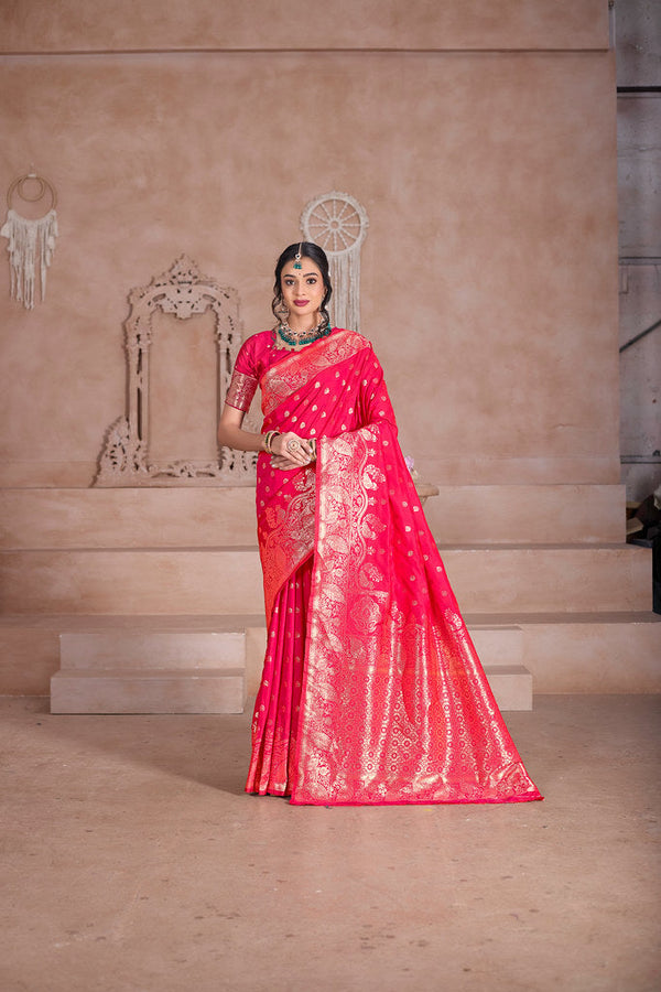 Elegant Designer Soft Silk Saree Weaving Banarasi Jari Work Sari With Blouse