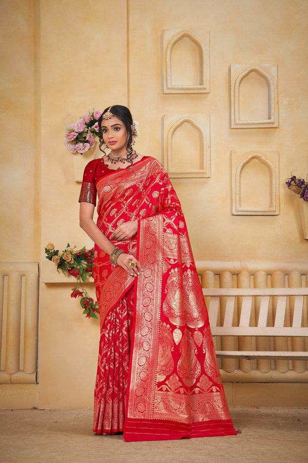 Soft Silk Saree Weaving Banarasi Jari Work Saree With Blouse