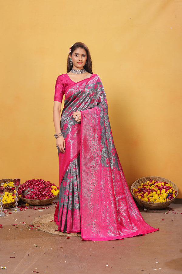 Kanjiwaram Silk Saree With Rich Pallu Designer Sari With Blouse