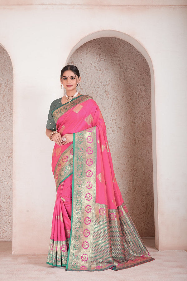 Traditional Soft Silk Saree Weaving Heavy Banarasi Pallu Sari With Blouse