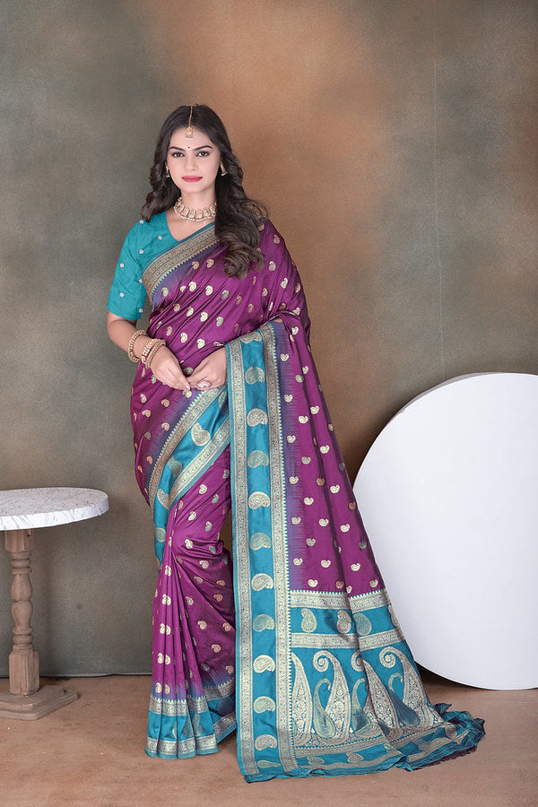 Wedding Wear Soft Silk Saree Weaving  Heavy Banarasi Sari With Blouse