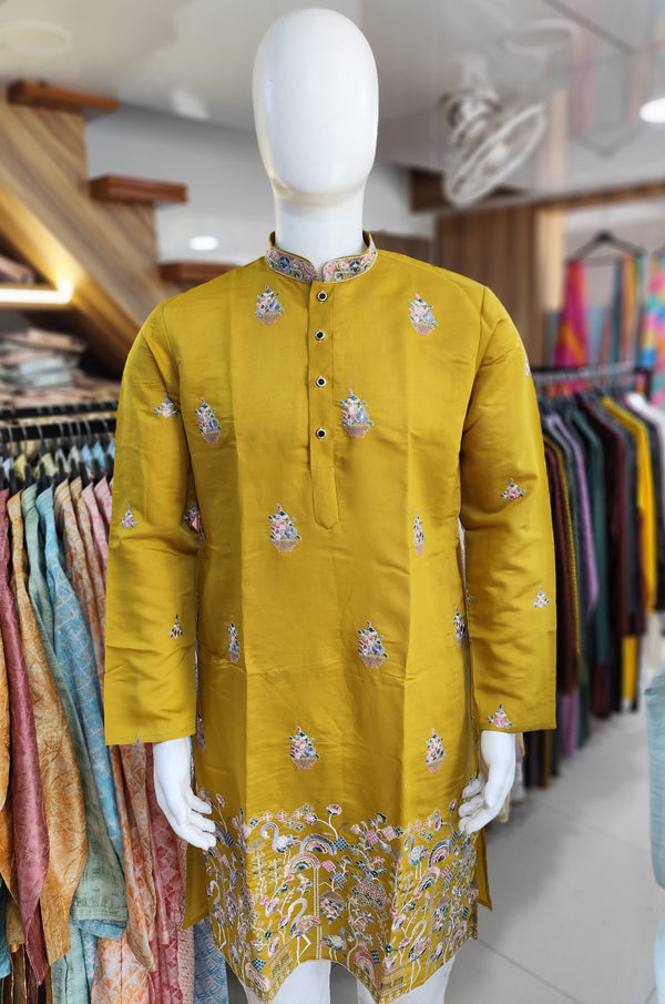 Fendy Silk With Heavy Embroidery Work In Kurta Pajama Set For Men's