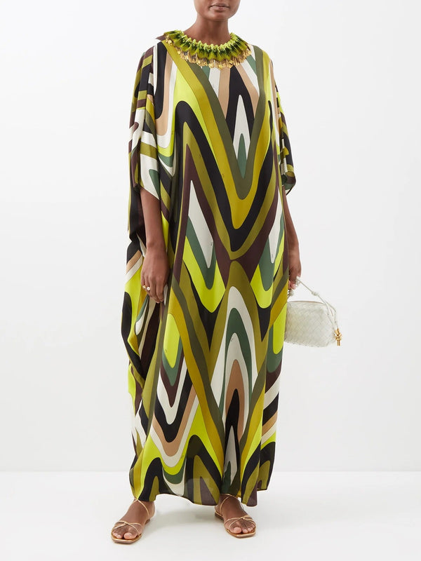 Designer Silk Crepe Kaftan with Flowing Caftan For Women's