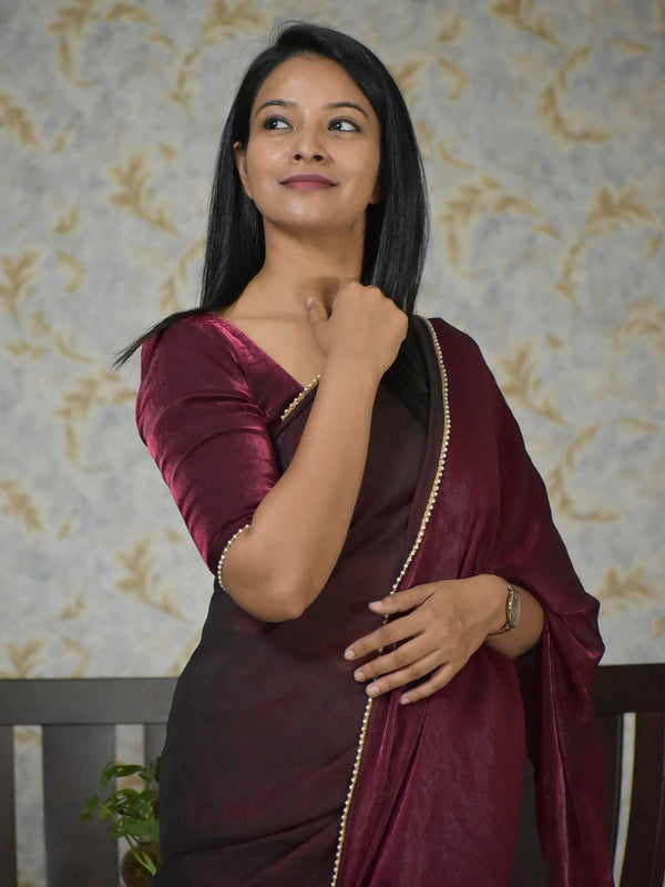 Pure Fendi Satin Simple Beautifull Traditional Wear Sari With Blouse