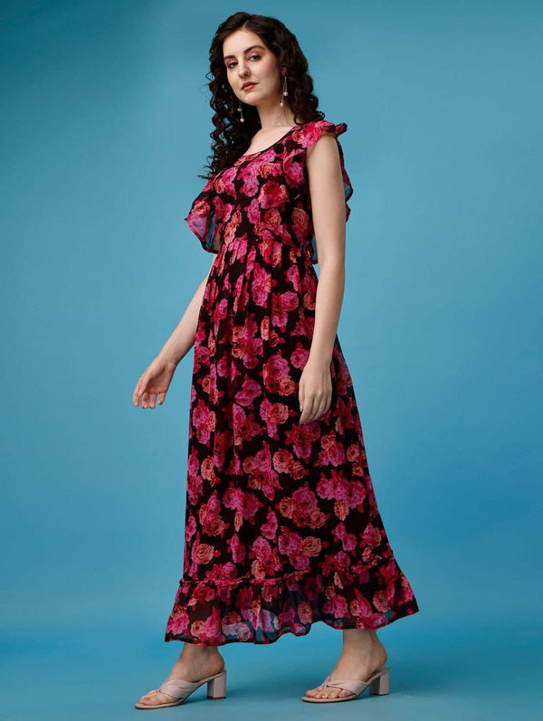 Stylish Beautiful Georgette Printed Long Flared Dress Gown