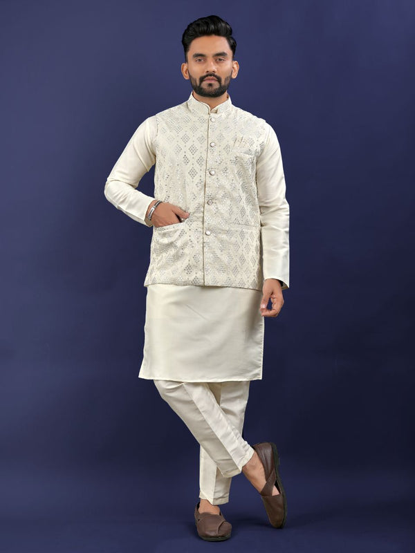 Premium Pure Silk Traditional Wear Kurta Pajama Set For Men's