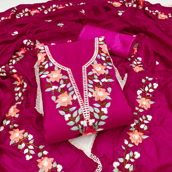 Traditional Beautiful Roman Silk Designer Top Bottom & Dupatta