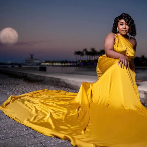 Yellow multiway dress Flying dress Long train dress Photoshoot dress